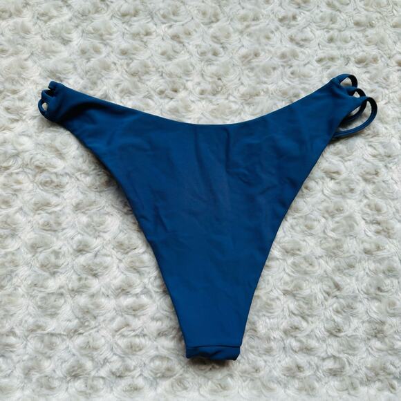 Blue Strappy Adjustable 2 piece High Cut Bikini Swimwear Bathing Suit Size Small - Picture 5 of 5